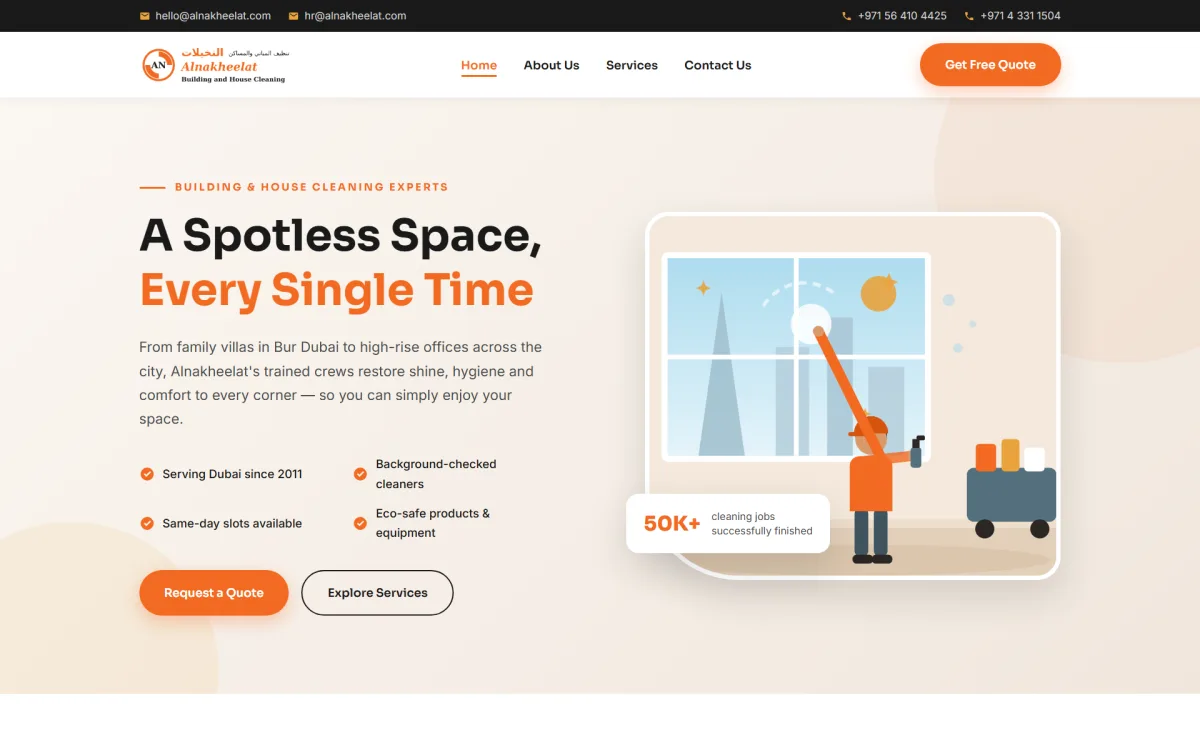 Alnakheelat Building and House Cleaning Services Dubai Web Platform