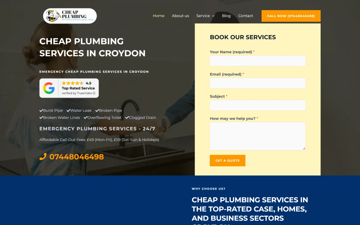Cheap Plumbing Services Croydon 24/7 Emergency Local Trade Website