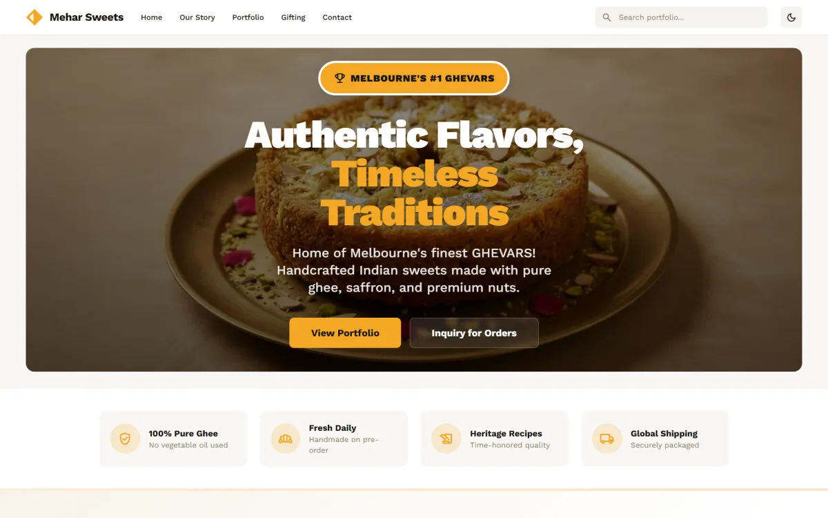 Mehar Sweets Melbourne Confectionery E-Commerce Website