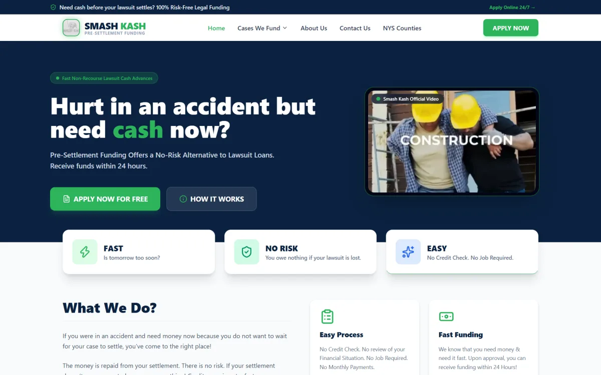 Smash Kash Pre-Settlement Lawsuit Funding Direct-Response Platform