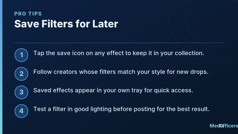 Infographic with pro tips to save Instagram filters and follow creators